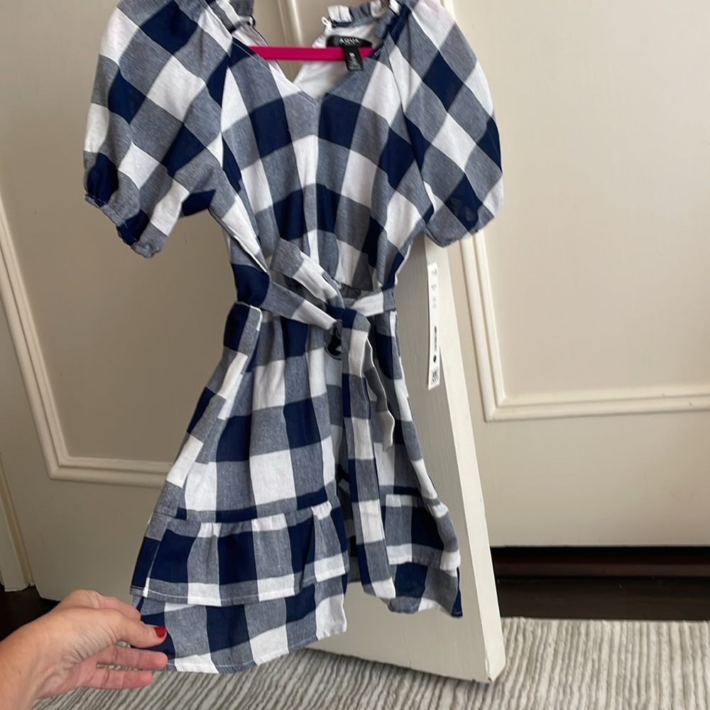Bloomingdale’s BRAND NEW girls aqua dress navy white - 
 new w/tags Size small